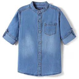 Pine Kids Denim Woven Manderin Collar Washed Full Sleeves Shirt - Blue-picture-23