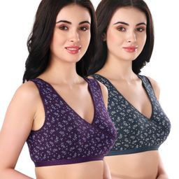 Bella Mama Cotton Elastane Knit Sleep Bra With Floral Print Pack of 2 (Color May Vary)-image-16