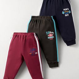 Zero Cotton Knit Full Length Lounge Pant With Text Print Pack Of 3 - Navy Blue Black & Maroon-image-77