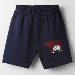 Tango Looper Knit Above Knee Length Shorts with Elephant Print - Navy Blue-image-91