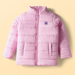 Pine Kids Woven Full Sleeves Front Open Quilted Jacket with High Neck - Baby Pink-picture-25