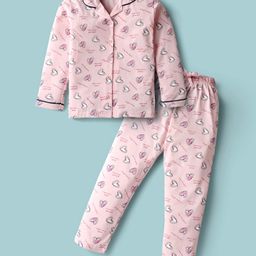 Doreme Single Jersey Knit Full Sleeves Co-Ord Night Suit with Heart Print - Lilac-image-22