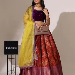 Fabcartz Embroidered Sequinned Semi-Stitched Lehenga & Unstitched Blouse With Dupatta-7