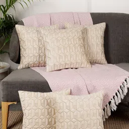 MONKDECOR Set Of 5 Cream Velvet Square Cushion Covers-20