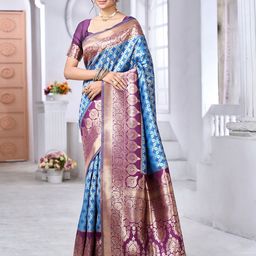 AMRUTKALA SAREES Ethnic Motifs Zari Silk Blend Banarasi Saree-picture-1