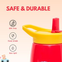 Adore Kiddo Flip to Sip Sports Sipper with Handle- 420ml -Red image 5