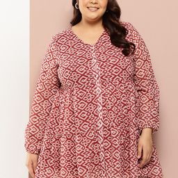 Sztori Plus Size Geometric Printed Fit & Flare Dress-image-69