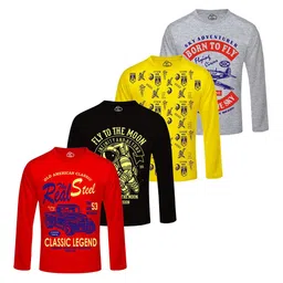 MIST N FOGG Boys Pack of 4 Typography Printed Round Neck Cotton Slim Fit T-shirts-picture-32