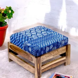 Ikiriya Blue Square Wooden Stool with Kantha Cushion-48