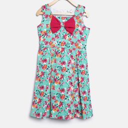 Sera Girls Sea Green Floral Print Fit & Flare Dress-image-16