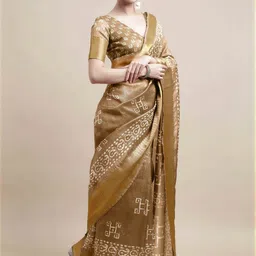 KALINI Beige Printed Silk Cotton Block Print Sarees-picture-13