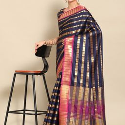 KALINI Geometric Woven Design Zari Saree-image-94