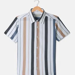 Octave Boys Vertical Stripes Spread Collar Cotton Casual Shirt-image-93