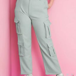 DressBerry Women Relaxed Loose Fit High-Rise Flat-Front Cargos Trousers-image-48