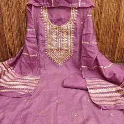 HERE&NOW Women Purple Embroidered Art Silk Unstitched Dress Material-picture-28