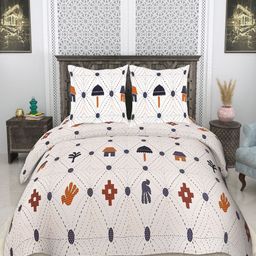 CHICERY Beige & Grey Floral Printed Cotton 210 TC King Bedsheet Set 2.74m x 2.74m-image-40