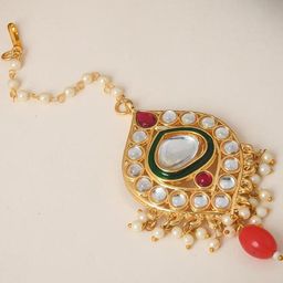 flying beads Gold-Plated Kundan Studded Maang Tikka-image-70