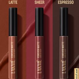 Lakme Forever Matte Long Stay Light-Weight Liquid Lipstick Trio 16.8ml - Brownie Bite image 4