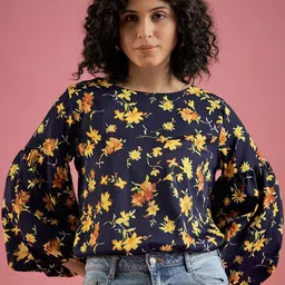 DressBerry Floral Print Bell Sleeve Crepe Top-picture-20