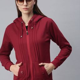 VOXATI Women Maroon Hooded Sweatshirt-image-5