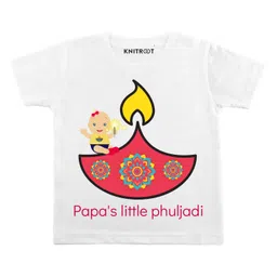 KNITROOT Diwali Theme Half Sleeves Little Phuljadi Print Tee - White-picture-22