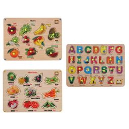 MINDMAKER Wooden Alphabtes, Vegetables & Fruits Knob Puzzles Multicolour - 49 Pieces-13