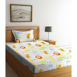 FABINALIV Kids Single Bedsheet with 1 Pillow Cover 210 TC Polycotton Cartoon  Grey-image-73
