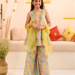 Pspeaches Sleeveless Sequin Lace Embellished Colour Gradient Coordinating Palazzo Set - Multi Colour-image-1