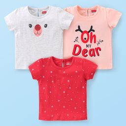 Babyhug 100% Cotton Knit Half Sleeves Tee With Puppy Graphics Pack Of 3- Multicolour-image-59