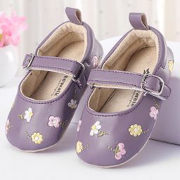 Cute Walk by Babyhug Buckled Booties Floral Embroidery - Purple-picture-28