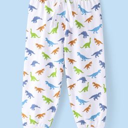 Babyhug Cotton Knit Full Length Lounge Pant  Dino Print -  White-image-74
