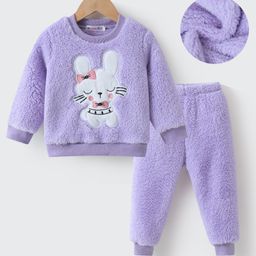 Kookie Kids Full Sleeves Winter Wear Suit With Kitten Applique - Purple-image-68
