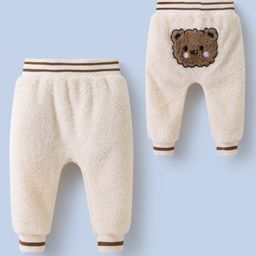 Kookie Kids Full Length Lounge Pant with Fur & Bear Embroidery - Beige-image-7
