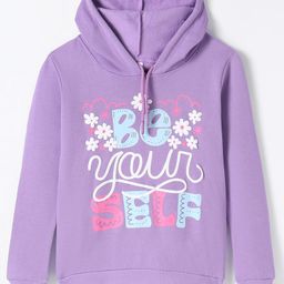 Tango Fleece Knit Full Sleeves Hooded Sweatshirt with Text Print - Purple-image-97