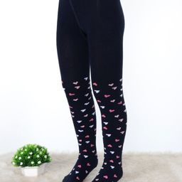Cute Walk by Babyhug Cotton Elastane Knit Antibacterial Tights  Hearts Design - Black-image-58