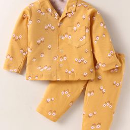 Ben Benny Interlock Knit Full Sleeves Night Suit with Floral Print - Orange-image-90
