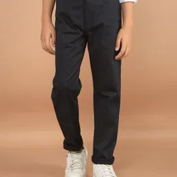 CRIMSOUNE CLUB Cotton Solid Trousers - Black-picture-5