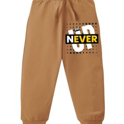 KAVEE Pure Cotton Terry Biowashed Never Give Up Text Printed Joggers- Brown-image-39