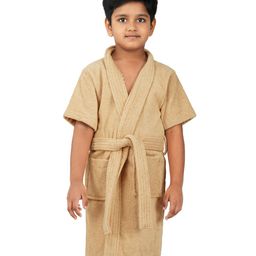 Rangoli Mini Noble Cotton Full Sleeves Solid Ultra Soft Bathrobe With Attached Adjustable Belt - Beige-image-89