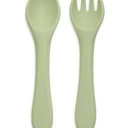 Kids Station 2 Piece Portable Silicone Baby Feeding Set -Fork - Spoon - Make Mealtime Fun and Easy for Your Little One - Portable and Diaper Bag Friendly - Mealtime Essentials - Green-22