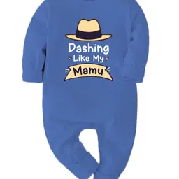 Zeezeezoo 100% Cotton Full Sleeves Dashing Like My Mamu Text Printed Romper - Mid Blue-picture-34