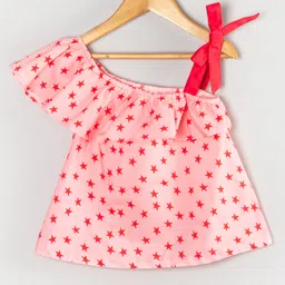 Hugsntugs Woven Cotton Sleeveless Star Printed Top - Pink & Red-picture-44