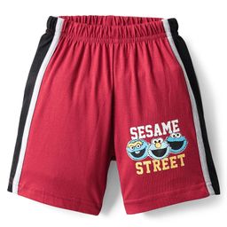Taeko Single Jersey Knit Knee Length Shorts With Sesame Street Graphics - Red-image-77