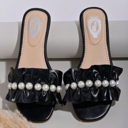Shoetopia Pearls Embellished Sandals - Black-image-62