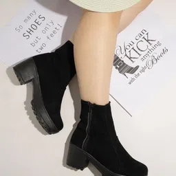 Shoetopia Solid Zipper Closure Boots - Black-picture-1