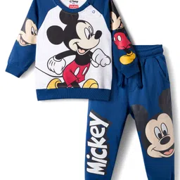 Babyhug Disney Terry Knit Raglan Full Sleeve T-Shirt with Joggers and Mickey Mouse Graphic - Navy Blue-picture-24