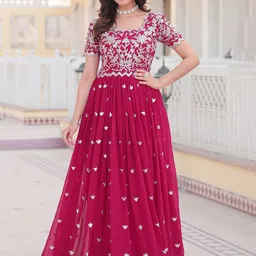 KALINI Embroidery Maxi Ethnic Dresses-image-11