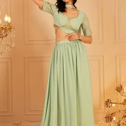 indo street Embroidered Crop Top & Maxi Skirt With Dupatta Co-Ords-picture-15