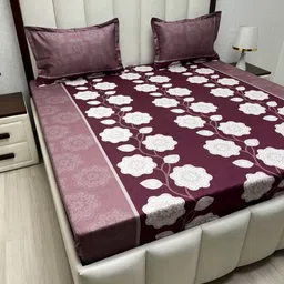 Pure Decor Maroon Floral Printed Pure Cotton 200 TC Flat Queen Bedsheet Set- 2.28m x 2.54m-image-31