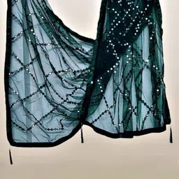 LA FEMINAE Ethnic Motifs Embroidered Net Sequinned Dupatta-14